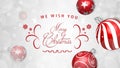 Merry Christmas card.Red Christmas and New Year Text on grey Xmas background with snow snowflake.Typography for Christmas and wint