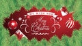 Merry Christmas card.Red Christmas and New Year Text on grey Xmas background with snow snowflake.Typography for Christmas and wint