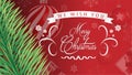 Merry Christmas card.Red Christmas and New Year Text on grey Xmas background with snow snowflake.Typography for Christmas and wint