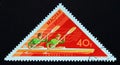 Triangle postage stamp hungary, 1973. Womens double kayak