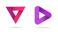 Triangle pyramid prism logo purple red pink symbol vector modern trendy design with gradient and shadow, idea of play media Royalty Free Stock Photo