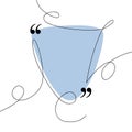 Triangle quote frame. Speech bubble line art. Continuous black lines with quotation marks. Hand drawn sketch outline.