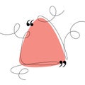 Triangle quote frame. Speech bubble line art. Continuous black lines with quotation marks. Hand drawn sketch outline.
