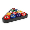 Triangle Rack of Billiard Balls with Numbers 1 to 15 on White Background pool balls snooker balls Royalty Free Stock Photo