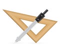 Triangle ruler and drawing compass