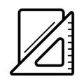 Triangle ruler and note pad vector icon. Black and white illustration of school tools . Outline linear education icon. Royalty Free Stock Photo