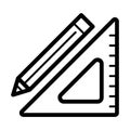 Triangle ruler and a pencil vector icon. Black and white illustration of school tools . Outline linear education icon. Royalty Free Stock Photo