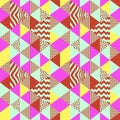 Triangle seamless pattern with memphis art 90s trendy colorful girly background. Royalty Free Stock Photo