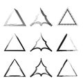 Triangle shape collection. Distressed grunge edges. Rough outline design. Vector geometric elements. Royalty Free Stock Photo