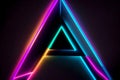 triangle shape with reflection colorful neon light on dark background.