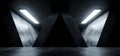 Triangle Shaped Grunge Concrete Sci Fi Futuristic Elegant Empty Dark Reflective Big Hall Scene Alien Ship Room Tunnel Corridor