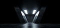 Triangle Shaped Grunge Concrete Sci Fi Futuristic Elegant Empty Dark Reflective Big Hall Scene Alien Ship Room Tunnel Corridor