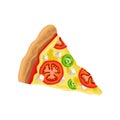 Triangle slice of pizza with tomatoes, cucumbers and mozzarella cheese. Delicious fast food. Flat vector element for Royalty Free Stock Photo