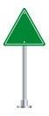 Triangle street sign. Green highway road symbol.