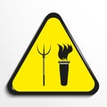 Triangle with a symbol `torch and pitchforks`. Vector illustration.