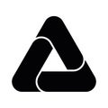 Triangle vector icon with three overlapping sides and rounded corners. Simple flat black illustration