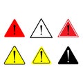 Triangles exclamation mark. Attention sign. Safety concept. Flat warning symbol. Vector illustration. stock image. Royalty Free Stock Photo