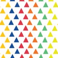 Triangles hand-drawn vector seamless pattern. Geometric shape pattern. Scattered triangles in blue, orange, red, green, and yellow Royalty Free Stock Photo