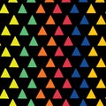 Triangles vector seamless pattern. Rainbow triangles. Geometric shape pattern. Hand drawn scattered triangles in blue, orange, red Royalty Free Stock Photo