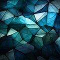 Triangles interplay, blending deep blue, green, white, and dynamic cyan, captivating panorama