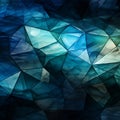 Triangles interplay, blending deep blue, green, white, and dynamic cyan, captivating panorama