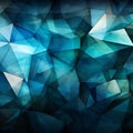 Triangles interplay, blending deep blue, green, white, and dynamic cyan, captivating panorama