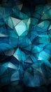 Triangles interplay, blending deep blue, green, white, and dynamic cyan, captivating panorama