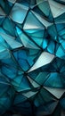 Triangles interplay, blending deep blue, green, white, and dynamic cyan, captivating panorama