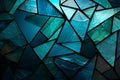 Triangles interplay, marrying deep blue, green, white, and striking cyan, vibrant aesthetic