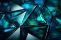 Triangles interplay, marrying deep blue, green, white, and striking cyan, vibrant aesthetic