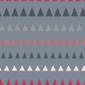 Triangles in a row seamless vector pattern. Abstract background hand drawn lined up triangles. Geometric design in gray, blue, Royalty Free Stock Photo