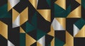 Abstract geometric pattern with interlocking triangles and squares in gold silver and teal on black Keywords Royalty Free Stock Photo