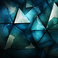 Triangular abstraction in hues of deep blue, green, white, and vivid cyan