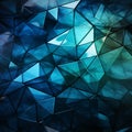 Triangular abstraction in hues of deep blue, green, white, and vivid cyan