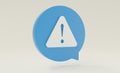 Triangular alert caution sign inside round chat bubble. 3D rendering illustration. Royalty Free Stock Photo