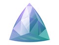 Triangular blue violet glowing realistic gemstone. Vector isolated cartoon precious treasure.