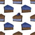 Triangular cake pieses of chocolate and blueberry tastes covered with berries Royalty Free Stock Photo