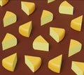 Triangular cheese pieces with holes, 3d rendering. Cheese, dairy products illustration Royalty Free Stock Photo