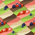 Triangular cheesecake pieses of different tasted covered with berries Royalty Free Stock Photo
