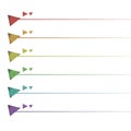 Triangular convex button shape strip list of paint underline column isolated on white background vector rainbow pattern