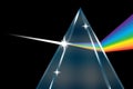 Triangular dispersive optical prism icon. Physics phenomenon sign. Light effect. Vector illustration. Stock image.