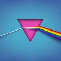 Triangular dispersive prism. Creative concept background with a pink triangle symbol, six-striped rainbow flag for LGBTQ movement
