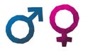 Triangular gender symbol. Male female. Red and blue icons.