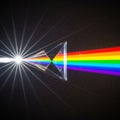 The light beam enters from the left and refracts inside the prism, Royalty Free Stock Photo