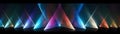 Triangular light beams in various colors create a dynamic and immersive visual experience