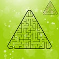 Triangular maze for children. The game is a mystery. Simple flat vector illustration on a colorful abstract background.