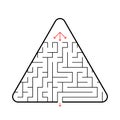 Triangular maze with three paths. Find the right way out. A simple flat vector illustration isolated on white background. With a