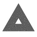 Triangular maze on a white background, pyramid, search for an exit, solution