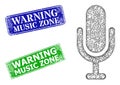 Grunge Warning Music Zone Stamp Imitations and Triangle Mesh Microphone Icon Royalty Free Stock Photo