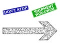 Grunged Don'T Stop Stamp Imitations and Triangular Mesh Move Right Icon Royalty Free Stock Photo